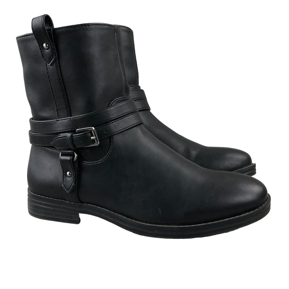Style & Co Women's Size 6.5M SNC State Black Faux Leather Side Zip Ankle Boots